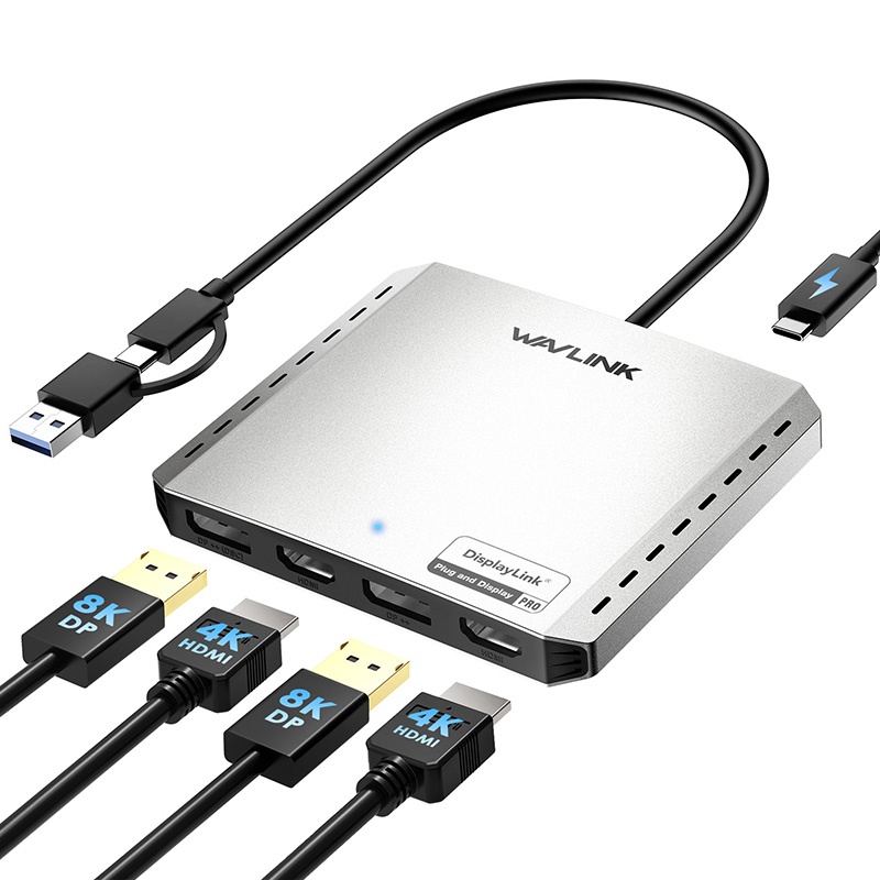 WAVLINK Quad 4K/Dual DP 8K Universal Display Adapter/WL-UG7501DH-PD